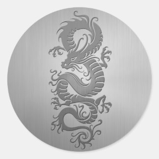 Chinese Dragon, Stainless Steel Effect Classic Round Sticker