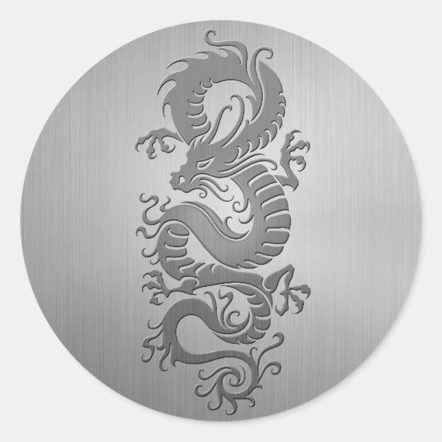 Chinese Dragon, Stainless Steel Effect Classic Round Sticker (Front)