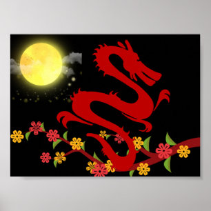Chinese Dragon - striking poster with moonlight