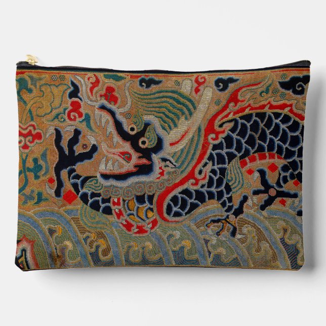 Chinese Dragon Symbol Antique Asian Accessory Pouch (Front)