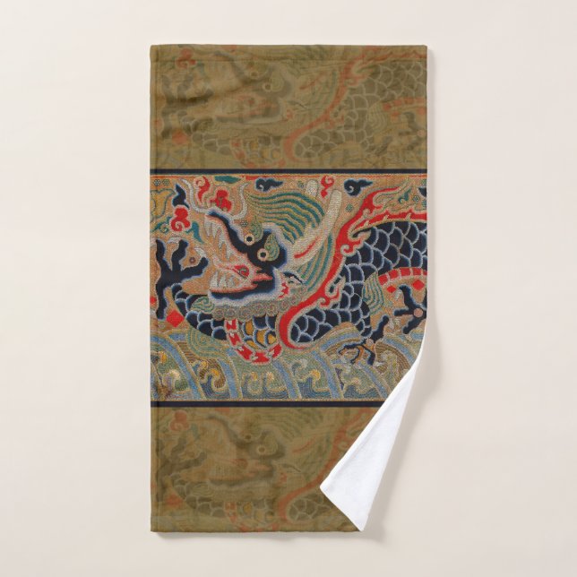 Chinese Dragon Symbol Antique Asian Bath Towel Set (Hand Towel)
