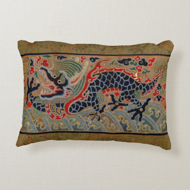 Chinese Dragon Symbol Antique Asian Decorative Cushion (Back)