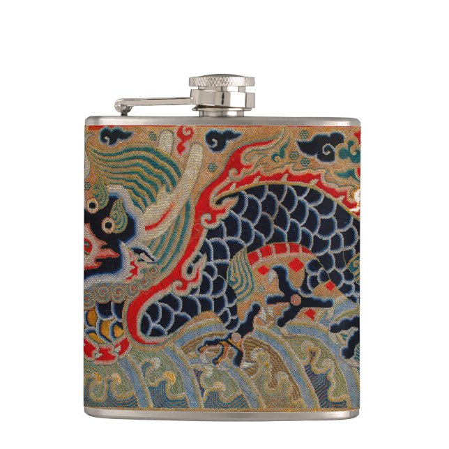 Chinese Dragon Symbol Antique Asian Hip Flask (Front)