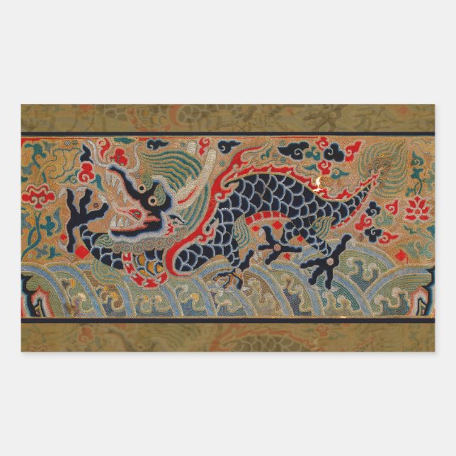 Chinese Dragon Symbol Antique Asian Rectangular Sticker (Front)