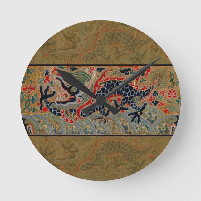 Chinese Dragon Symbol Antique Asian Round Clock (Front)
