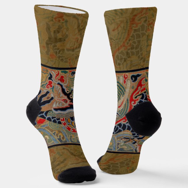 Chinese Dragon Symbol Antique Asian Socks (Angled)