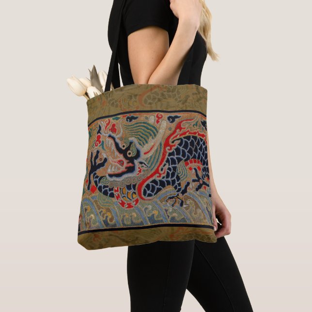 Chinese Dragon Symbol Antique Asian Tote Bag (Close Up)