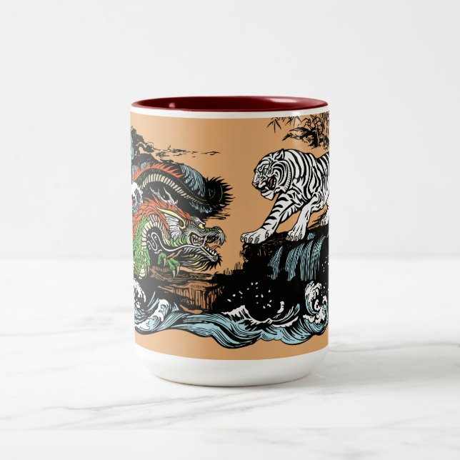 Chinese Dragon versus WhiteTiger Two-Tone Coffee Mug (Center)