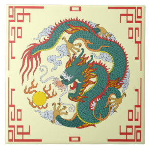 Chinese Dragon with Red Border Decorative Tile