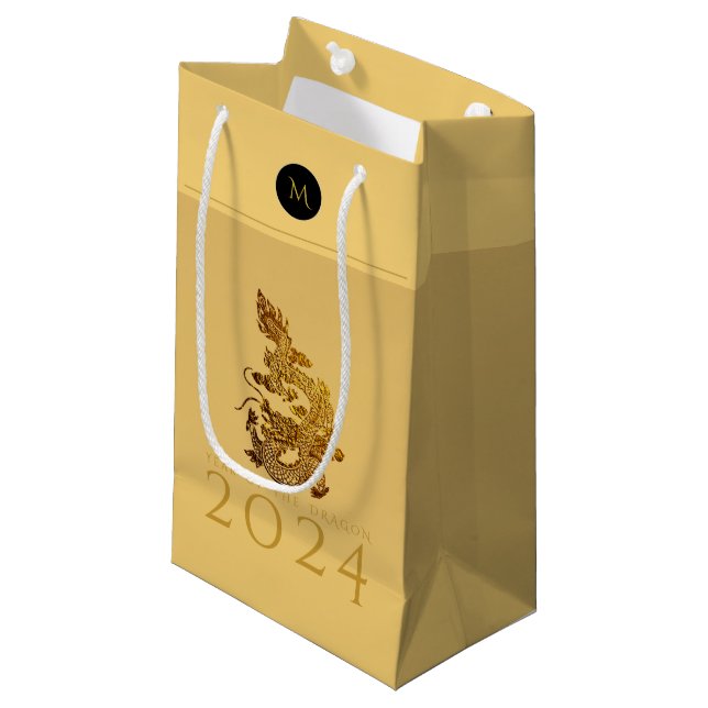 Chinese Dragon Year 2024 Elegant Monogram SGB Small Gift Bag (Front Angled)