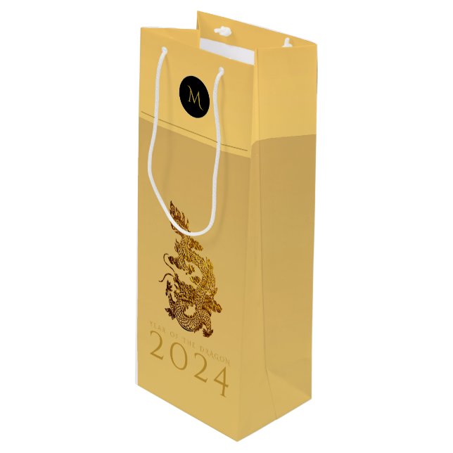 Chinese Dragon Year 2024 Elegant Monogram WGB Wine Gift Bag (Front Angled)
