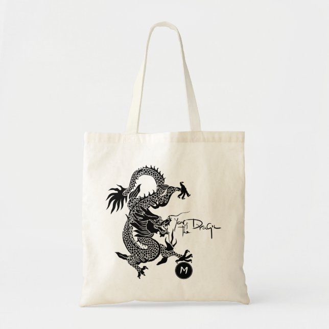 Chinese Dragon Year Black paper-cut Monogram TB Tote Bag (Front)