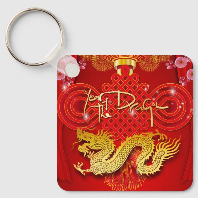 Chinese Dragon Year Red Knot SqK Key Ring (Front)