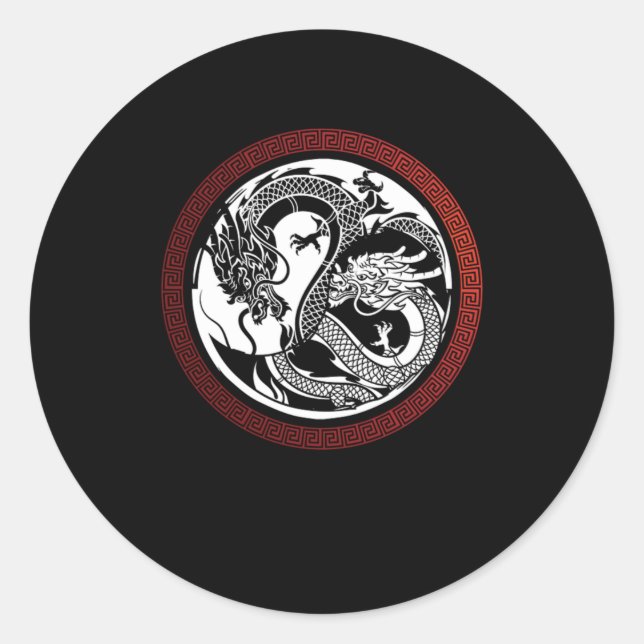 Chinese Dragon Yin Yang Harmony Meditation Gift Classic Round Sticker (Front)