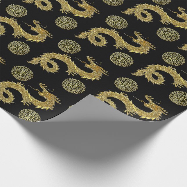 Chinese Dragons Prosperity Symbols Your Colour Wrapping Paper (Corner)