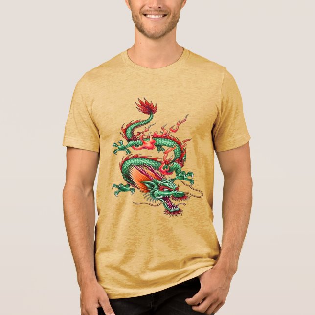 Chinese Eastern Green Dragon Mythical Creature  Tri-Blend Shirt (Front)