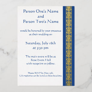 Chinese Elegance in Blue Foil Invitation