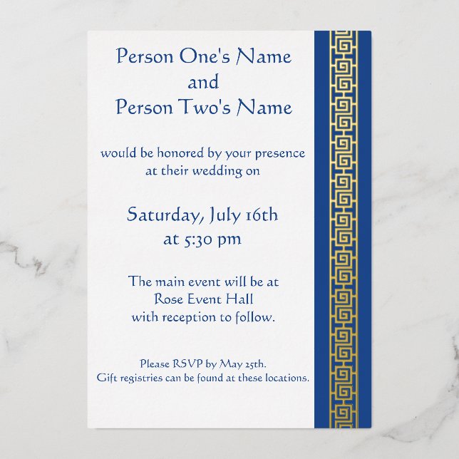 Chinese Elegance in Blue Foil Invitation (Front)