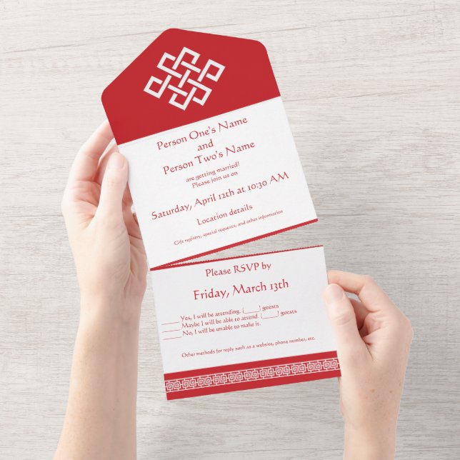 Chinese Elegance in Cherry All In One Invitation (Tearaway)