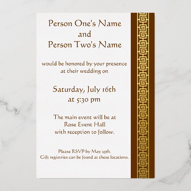 Chinese Elegance in Chocolate Foil Invitation (Front)