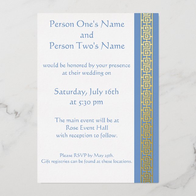 Chinese Elegance in Periwinkle Foil Invitation (Front)