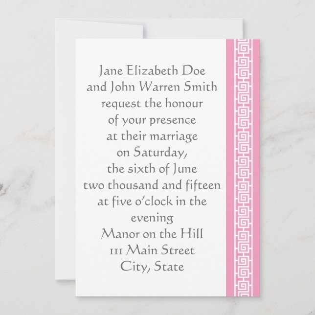 Chinese Elegance in Petal Pink Wedding Invitation (Front)