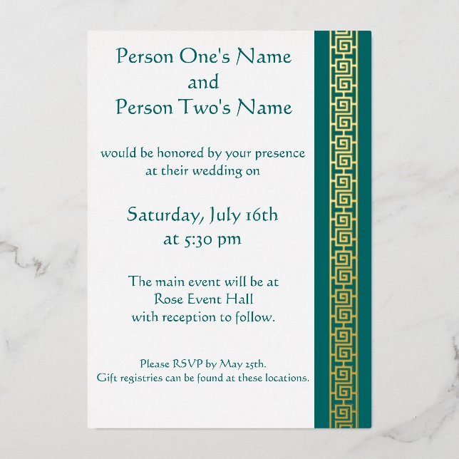 Chinese Elegance in Teal Foil Invitation (Front)