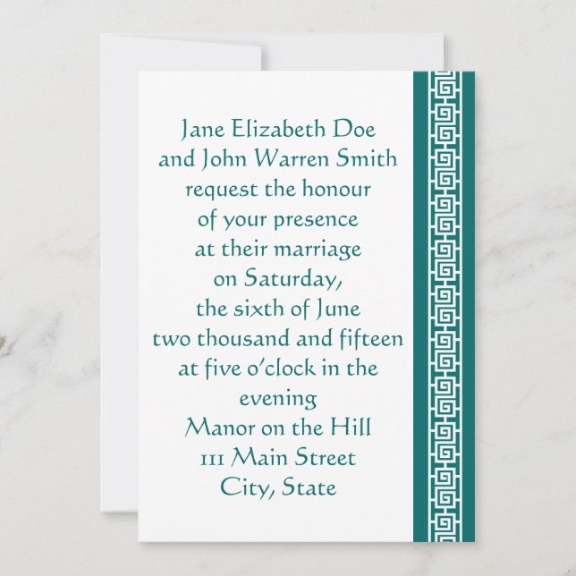 Chinese Elegance in Teal Wedding Invitation (Front)