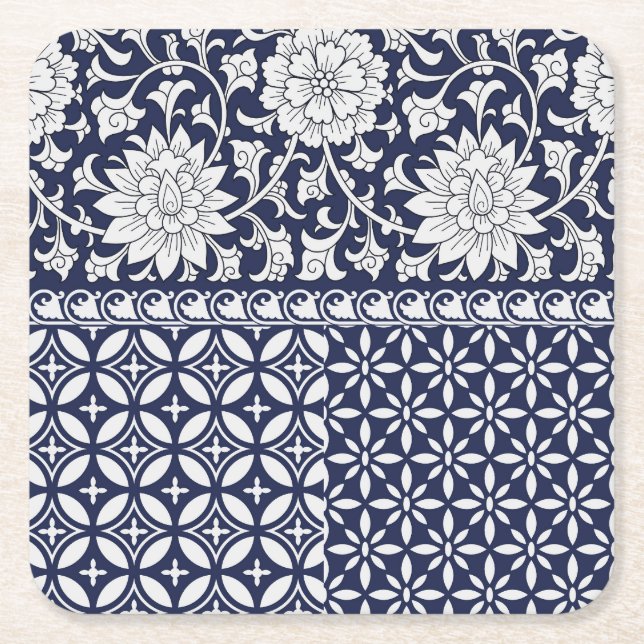 Chinese Elegance: Seamless Ornament Square Paper Coaster (Front)