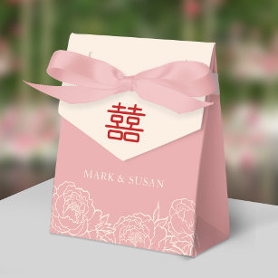 Chinese Elegant Double Happiness Peonies Wedding Favour Box