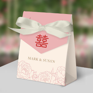 Chinese Elegant Double Happiness Peonies Wedding Favour Box