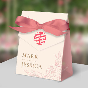 Chinese Elegant Double Happiness Peonies Wedding Favour Box