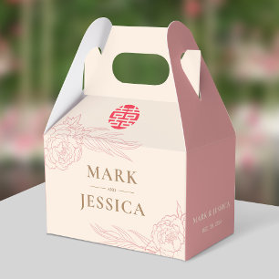 Chinese Elegant Double Happiness Peonies Wedding Favour Box