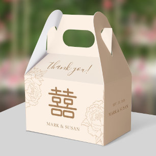 Chinese Elegant Double Happiness Peonies Wedding Favour Box