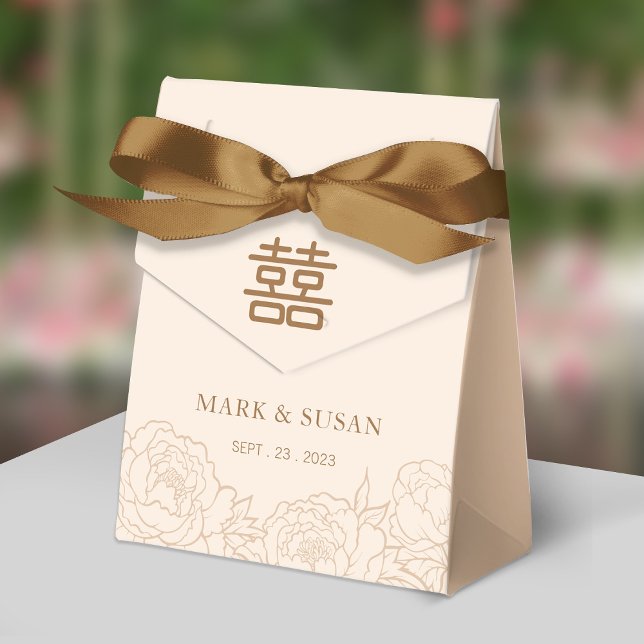 Chinese Elegant Double Happiness Peonies Wedding Favour Box (Creator Uploaded)