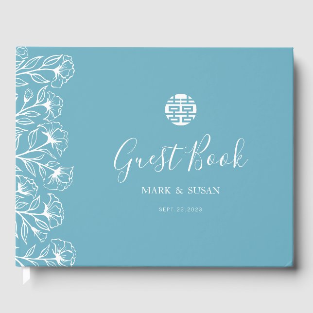 Chinese Elegant Double Happiness Wedding  Guest Book (Front)