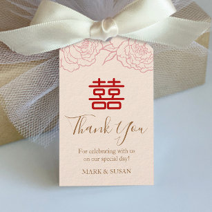 Chinese Elegant Double Happiness Wedding Tag