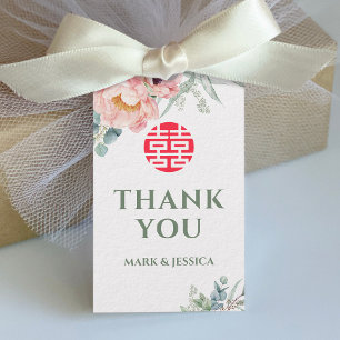Chinese Elegant Peony Double Happiness Wedding Tag