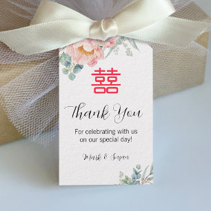 Chinese Elegant Peony Double Happiness Wedding Tag