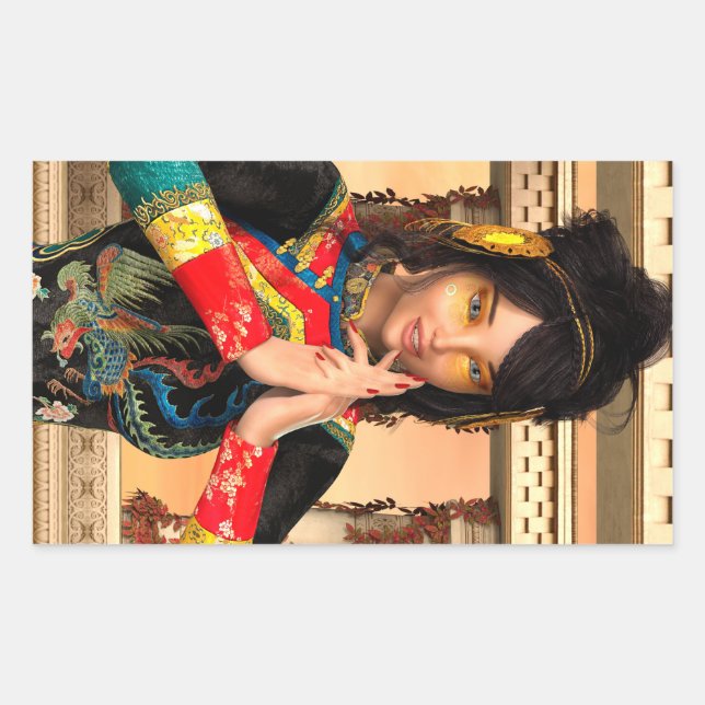 Chinese Empress Fantasy Portrait Art Rectangular Sticker (Front)
