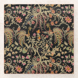 Chinese Fairy Floral Birds Pattern Glass Coaster