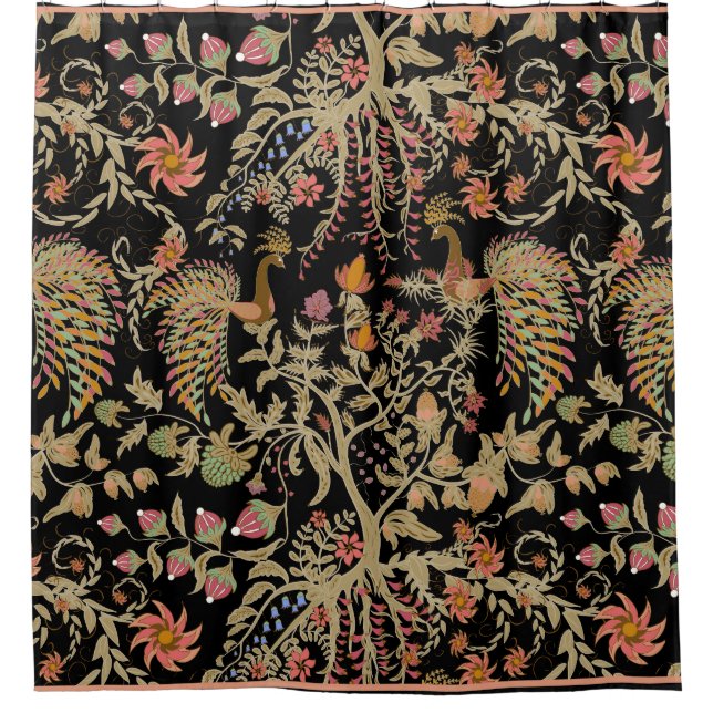 Chinese Fairy Floral Birds Pattern Shower Curtain (Front)