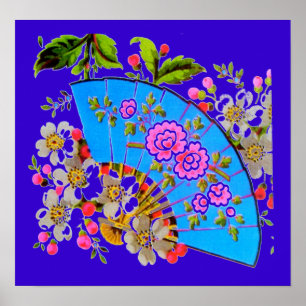 Chinese Fan Blue small gloss finish Poster