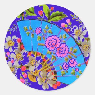 Chinese Fan Blue Stickers