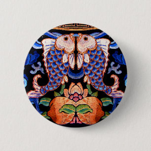 Chinese Fish Embroidery 6 Cm Round Badge