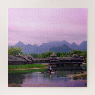Chinese Fisherman, lake at sunset Landscape /China Jigsaw Puzzle