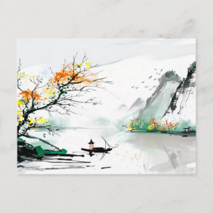 Chinese Fisherman on a Mountain Lake Postcard