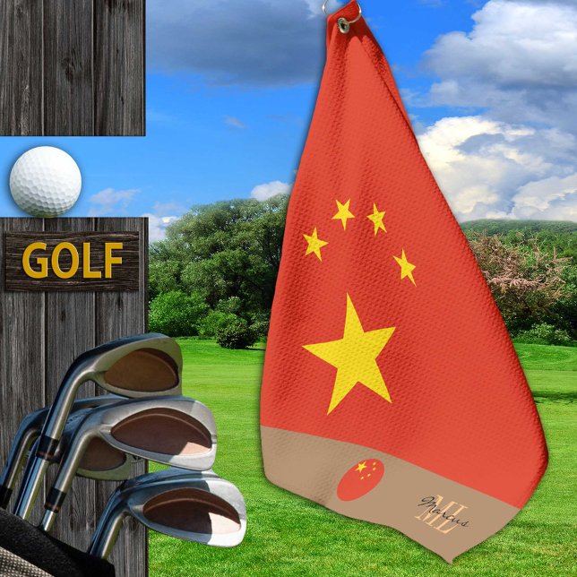 Chinese flag & China monogrammed /golf Golf Towel (Creator Uploaded)