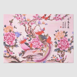 Chinese Floral Birds Pink Chinoiserie Decoupage Tissue Paper