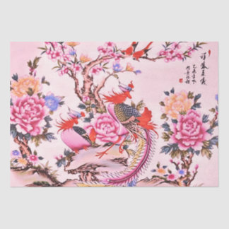Chinese Floral Birds Pink Chinoiserie Decoupage Tissue Paper